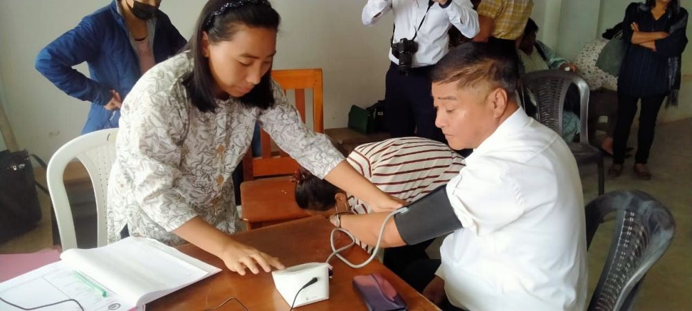 Inspector General of Police (Intelligence), Kohima, K Martin Pienyü, IPS getting a health check-up during the free health camp organized by Family Welfare, Intelligence Unit in Kohima on July 15. (Morung Photo)